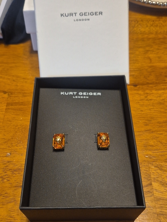 Kurt Geiger Jewelry - Kurt Geiger Earrings Amber-Orange Rectangular Crystal .NWT